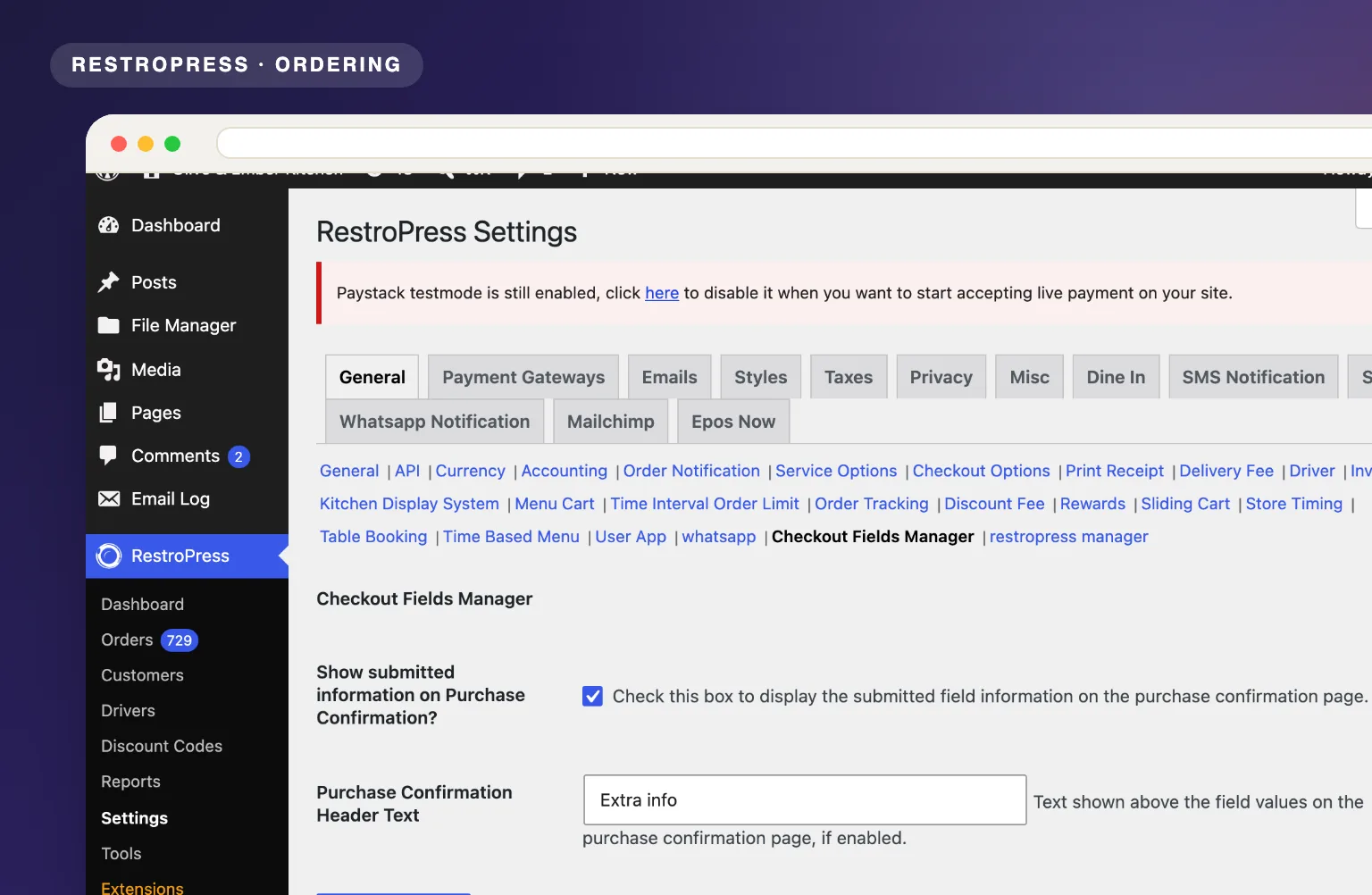RestroPress Checkout Fields Manager product visual