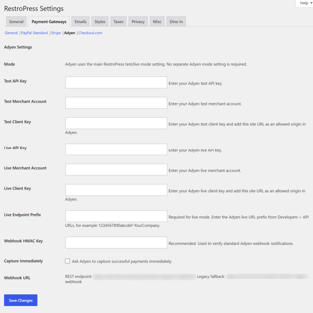 RestroPress Adyen screenshot