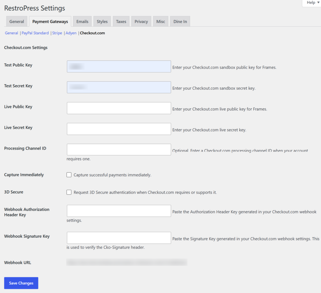 RestroPress Checkout.Com screenshot